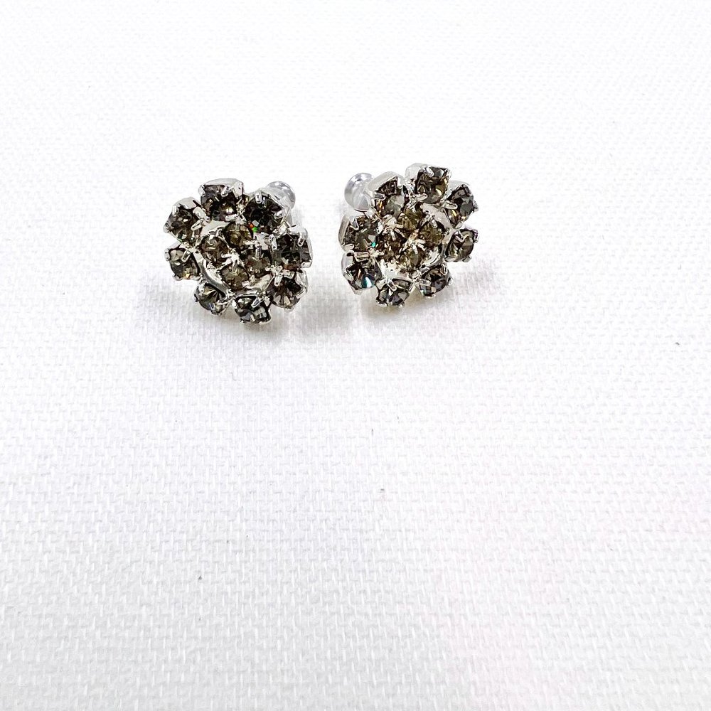 NWOT - Smoky Grey Rhinestone Silver Tone Post Earrings